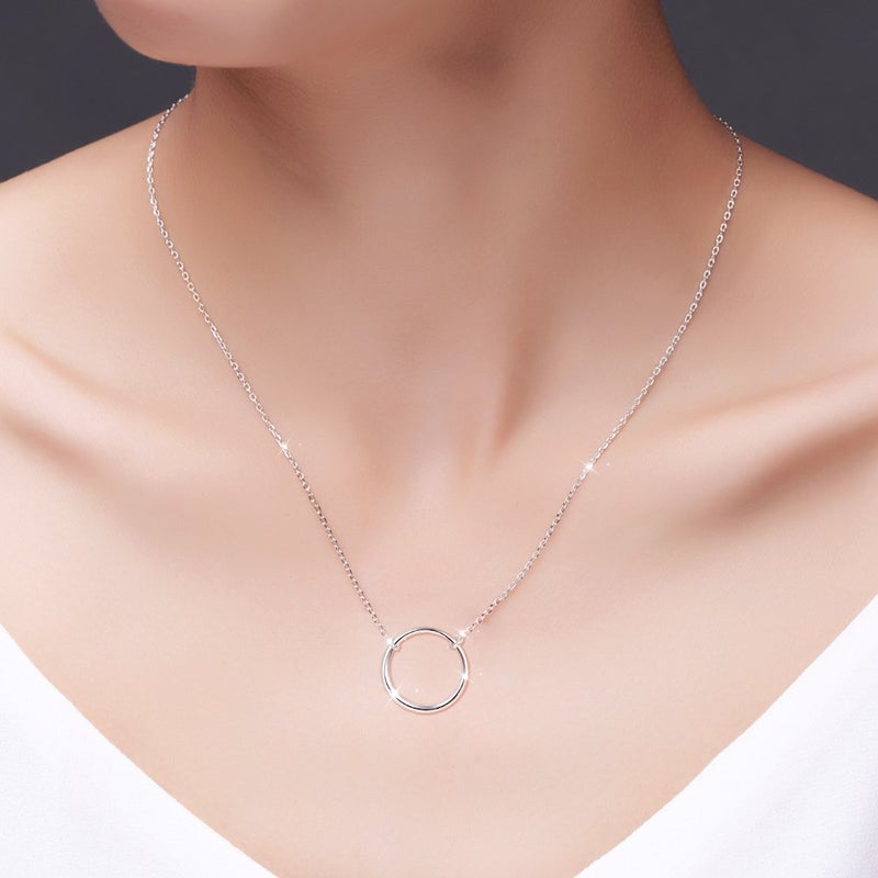 Ladytree S925 Sterling Silver Circle Necklace for Women Dainty Simple Open Circle Pendant Day Collar Style with Rolo Chain 18+2 Inch Trendy Silver Necklace - Image 2